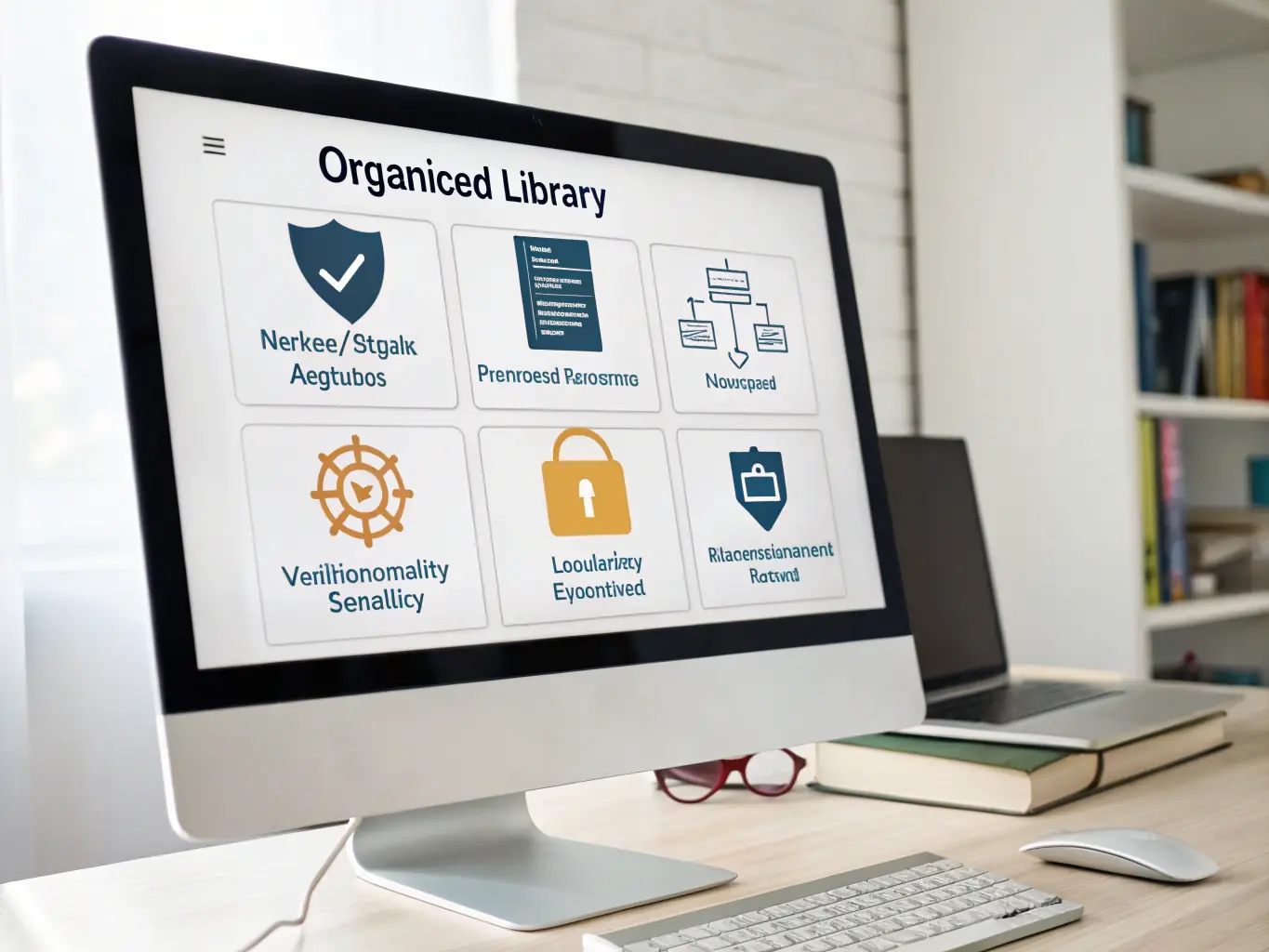 An organized digital library interface showcasing categorized cybersecurity tools, with icons representing different categories such as network analysis, penetration testing, and vulnerability assessment.