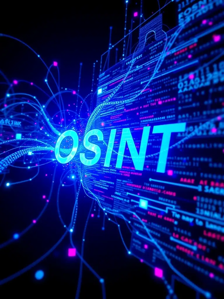 A visually appealing representation of OSINT techniques, showing data streams converging from various online sources, symbolizing the power of open-source intelligence in cybersecurity.