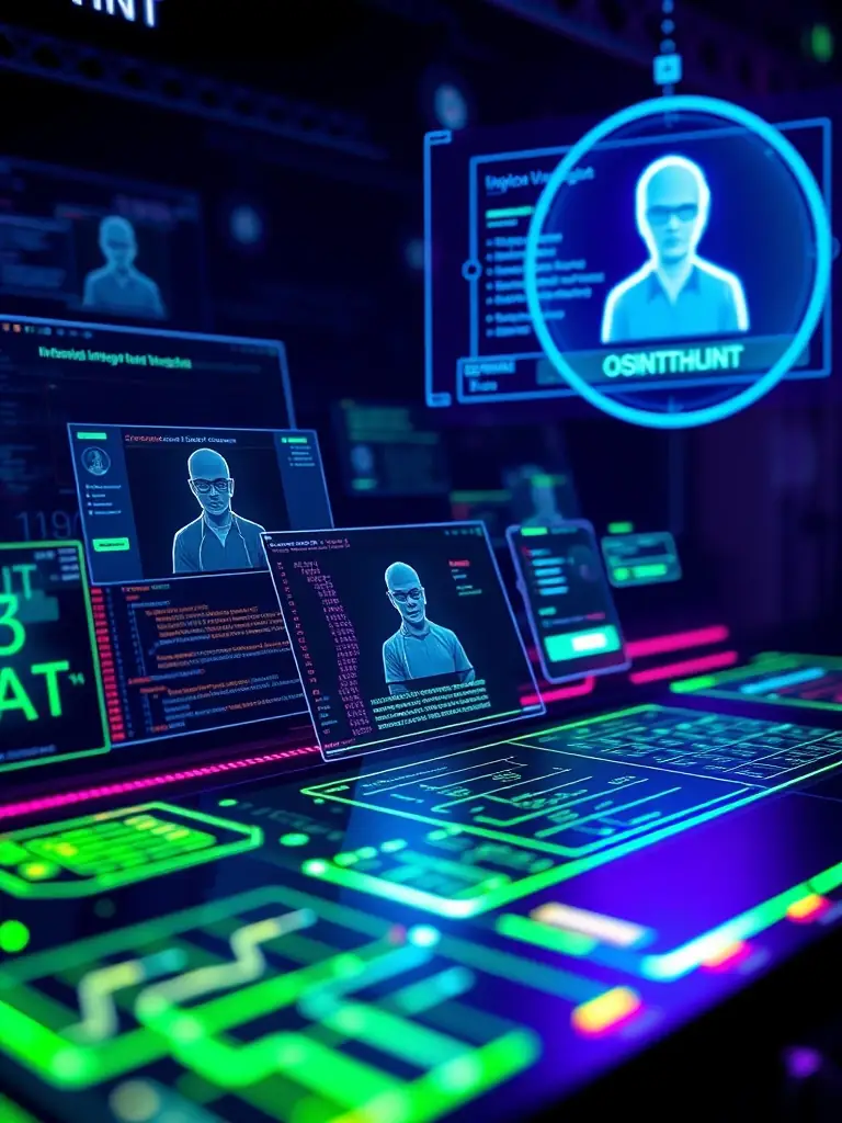 An image showcasing OSINT tools being used to gather information about a potential threat actor, highlighting the importance of intelligence gathering in cybersecurity.