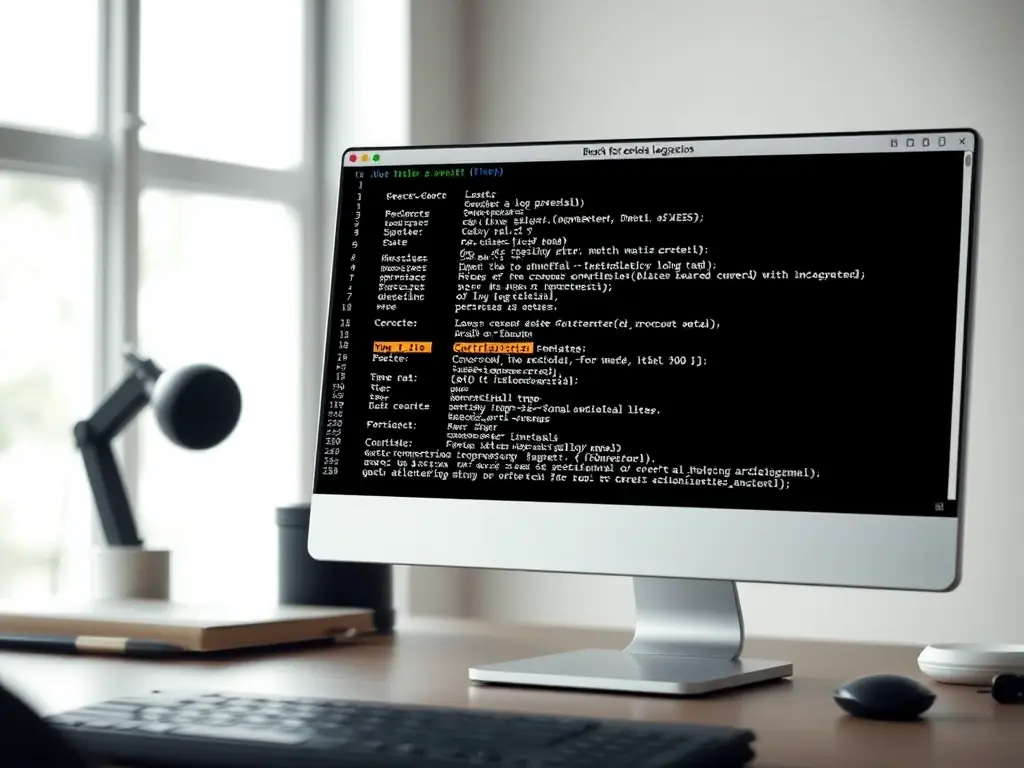 A Bash script executing in a terminal, parsing log files for specific events or anomalies. The script outputs relevant log entries and summarizes key findings.