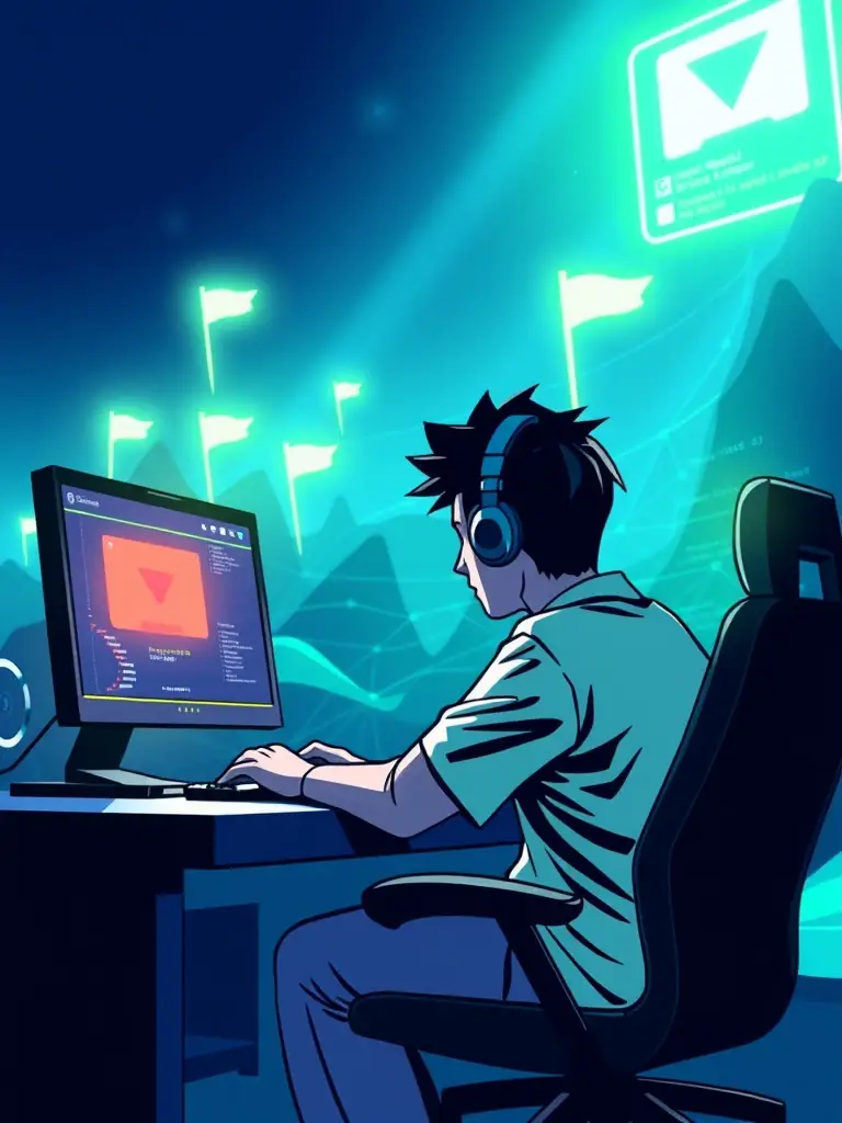 A graphic representation of a user participating in a Capture The Flag (CTF) challenge on CyberLab, emphasizing the competitive and collaborative aspects of the exercise.