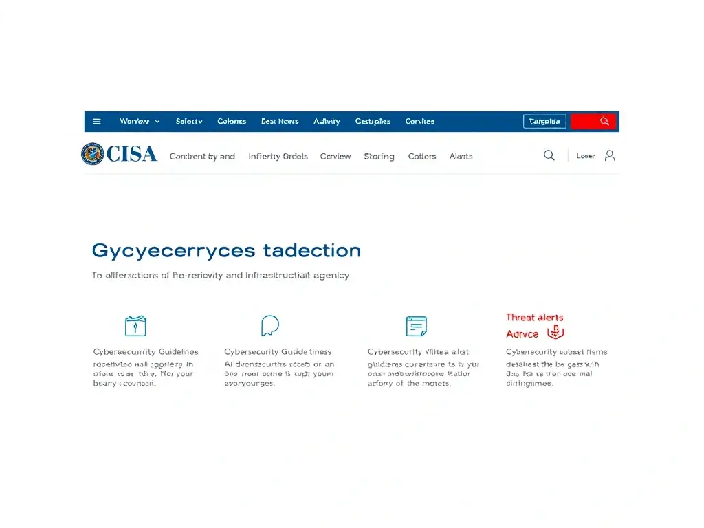 An image depicting the CISA (Cybersecurity and Infrastructure Security Agency) website homepage, showcasing its role in providing cybersecurity guidelines and threat alerts. The image should be clean and professional, emphasizing the agency's authority and resources.