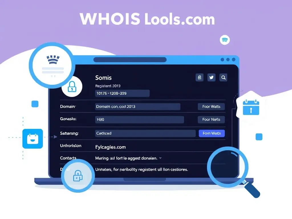 An image illustrating a WHOIS lookup service, showing domain registration and ownership information. The image should highlight the ability to trace domain details and identify responsible parties.