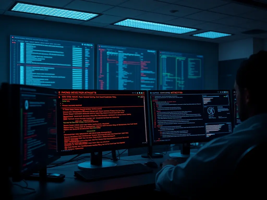 A screenshot of Suricata's interface displaying detected intrusion attempts, showcasing its rule-based detection capabilities and real-time alerting features, presented in a security analyst's workspace.