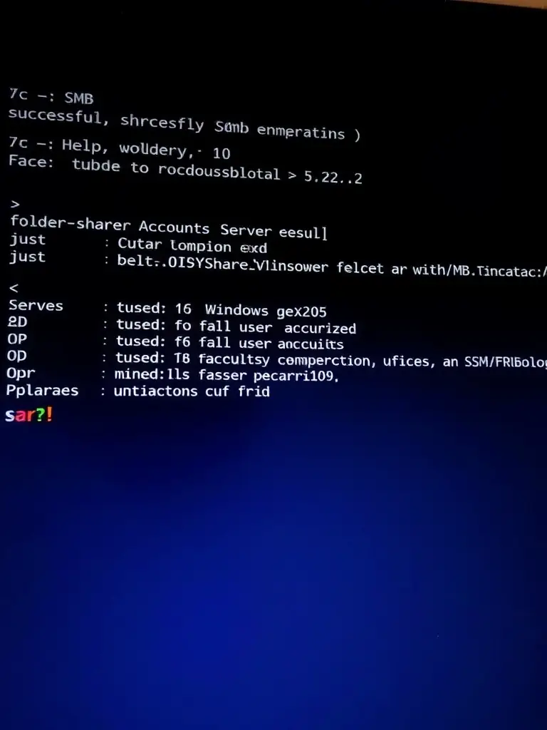 A screenshot of a terminal showing successful SMB enumeration, revealing shared folders and user accounts on a Windows server.