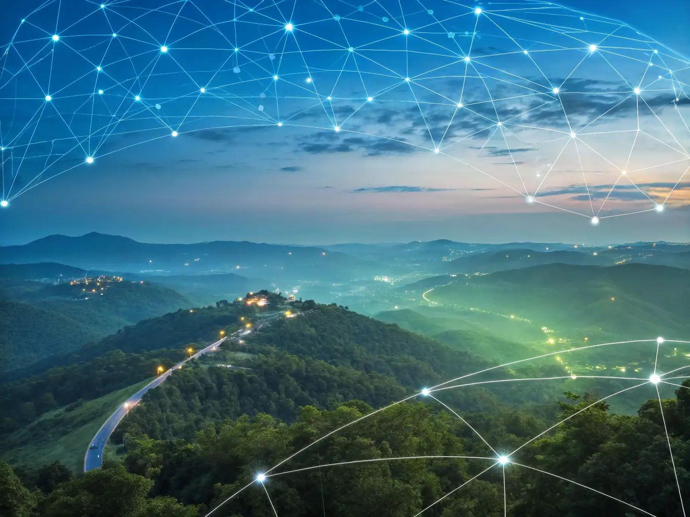 An abstract representation of a cybersecurity learning environment, featuring interconnected nodes and pathways symbolizing the flow of knowledge and the collaborative nature of learning in the field.