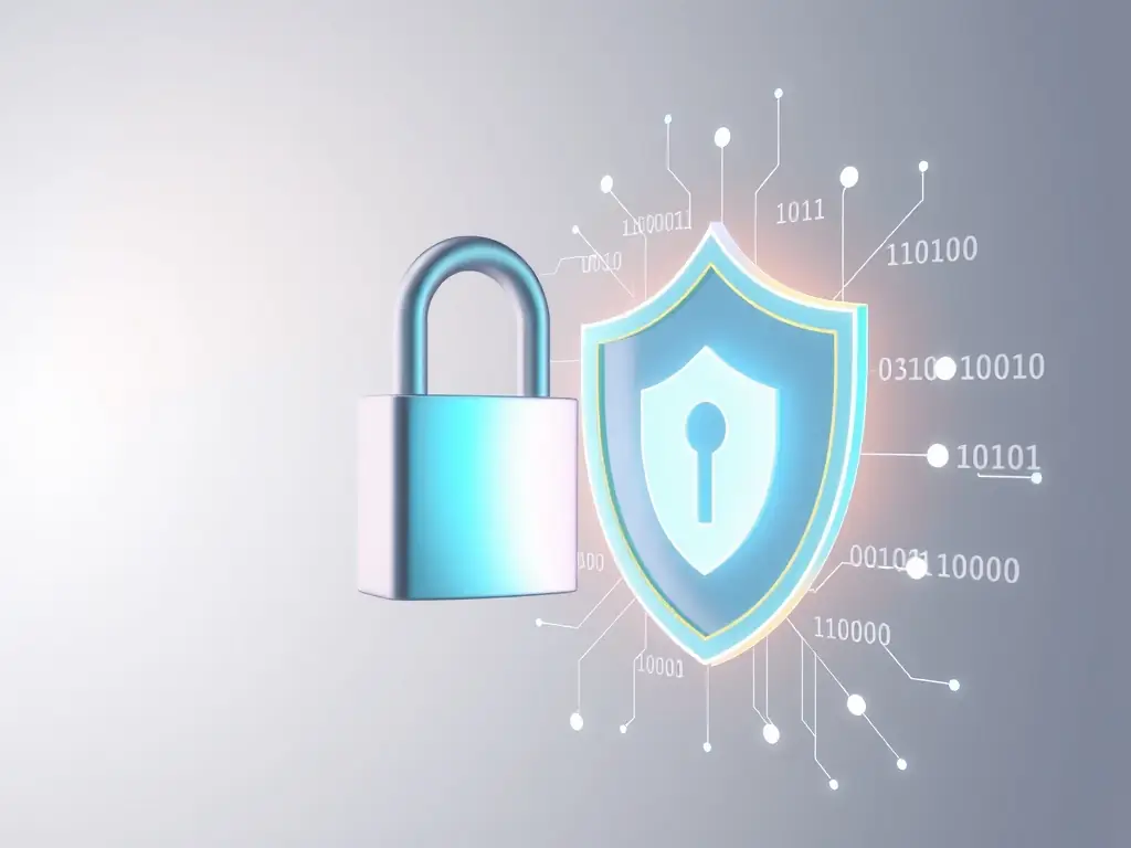 A digital illustration of a shield with a lock in the center, surrounded by binary code, representing the importance of security and data protection in cybersecurity certifications.