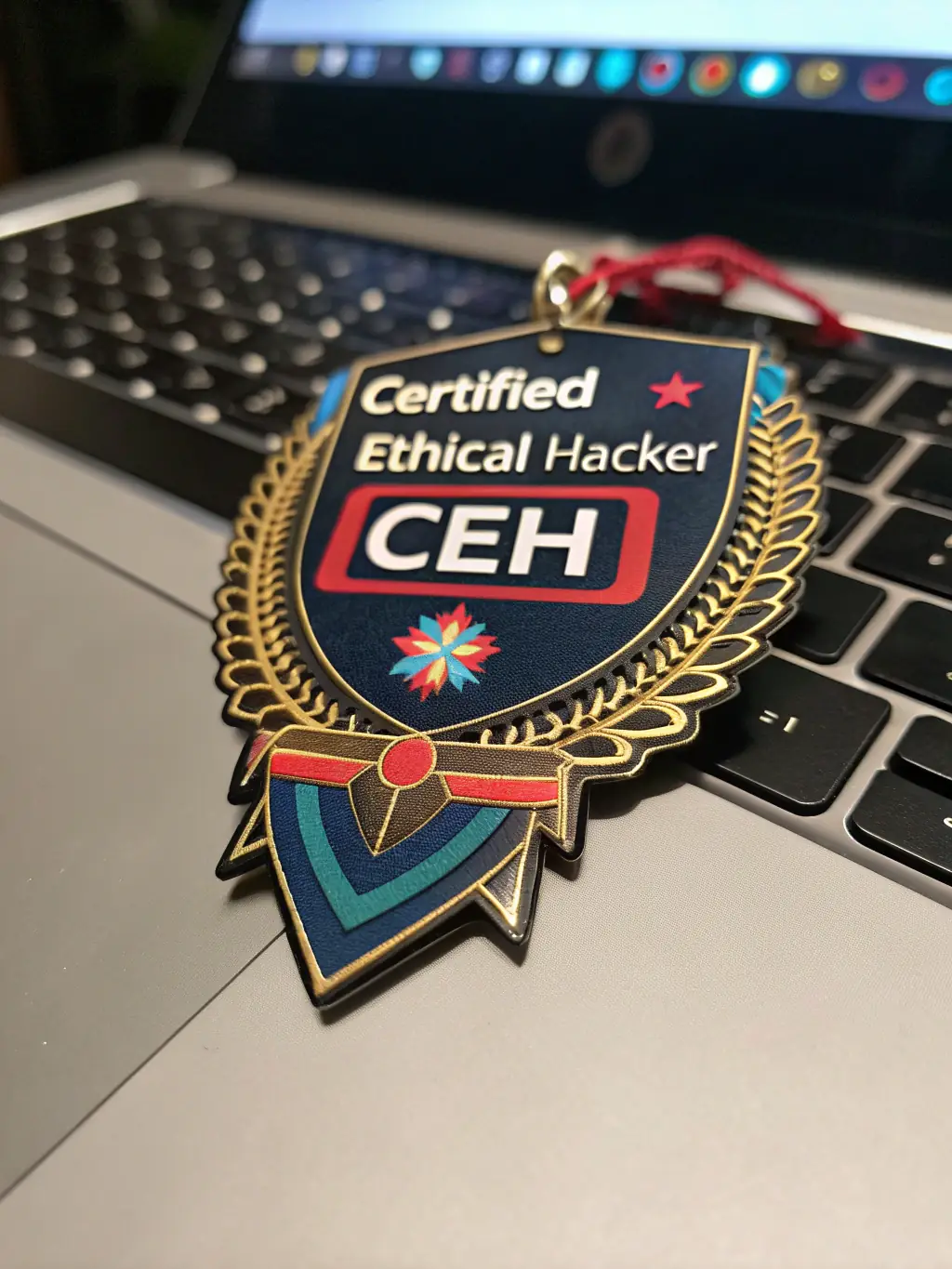 A close-up shot of the Certified Ethical Hacker (CEH) certification badge, emphasizing its relevance to understanding attacker methodologies.