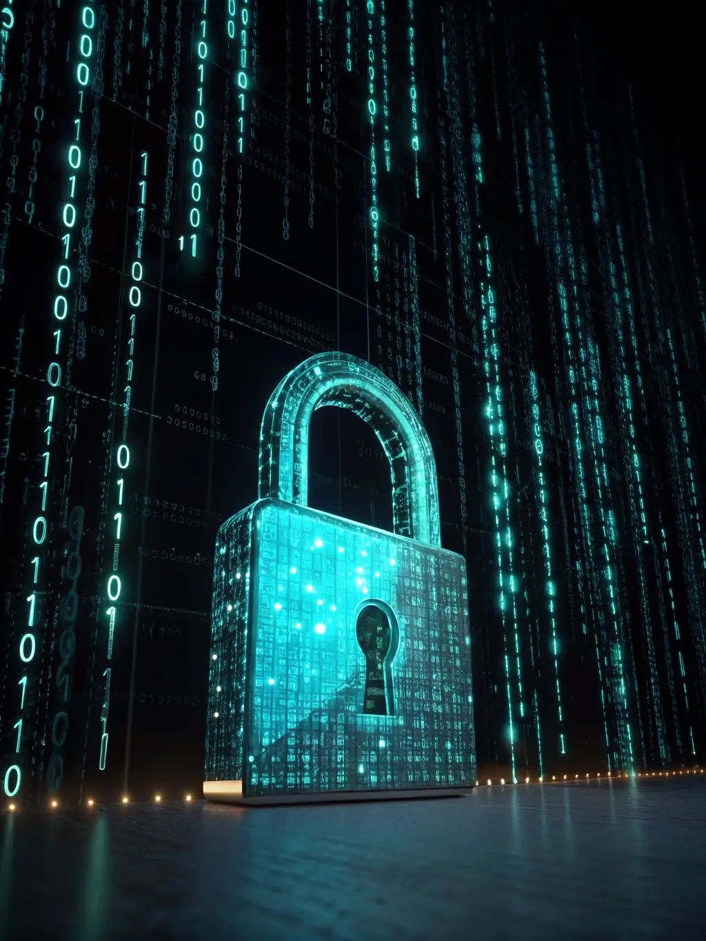 A padlock with binary code overlayed, representing encryption and data security.