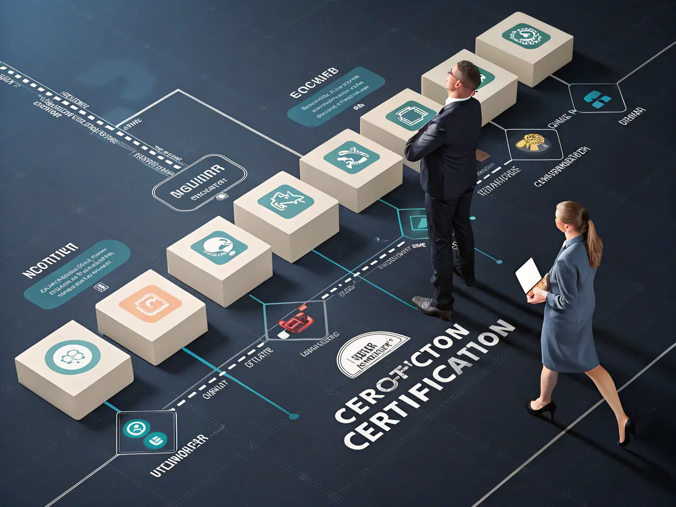 A graphic depicting a structured learning path with clear milestones and progress tracking, illustrating CyberLab's organized approach to cybersecurity education.