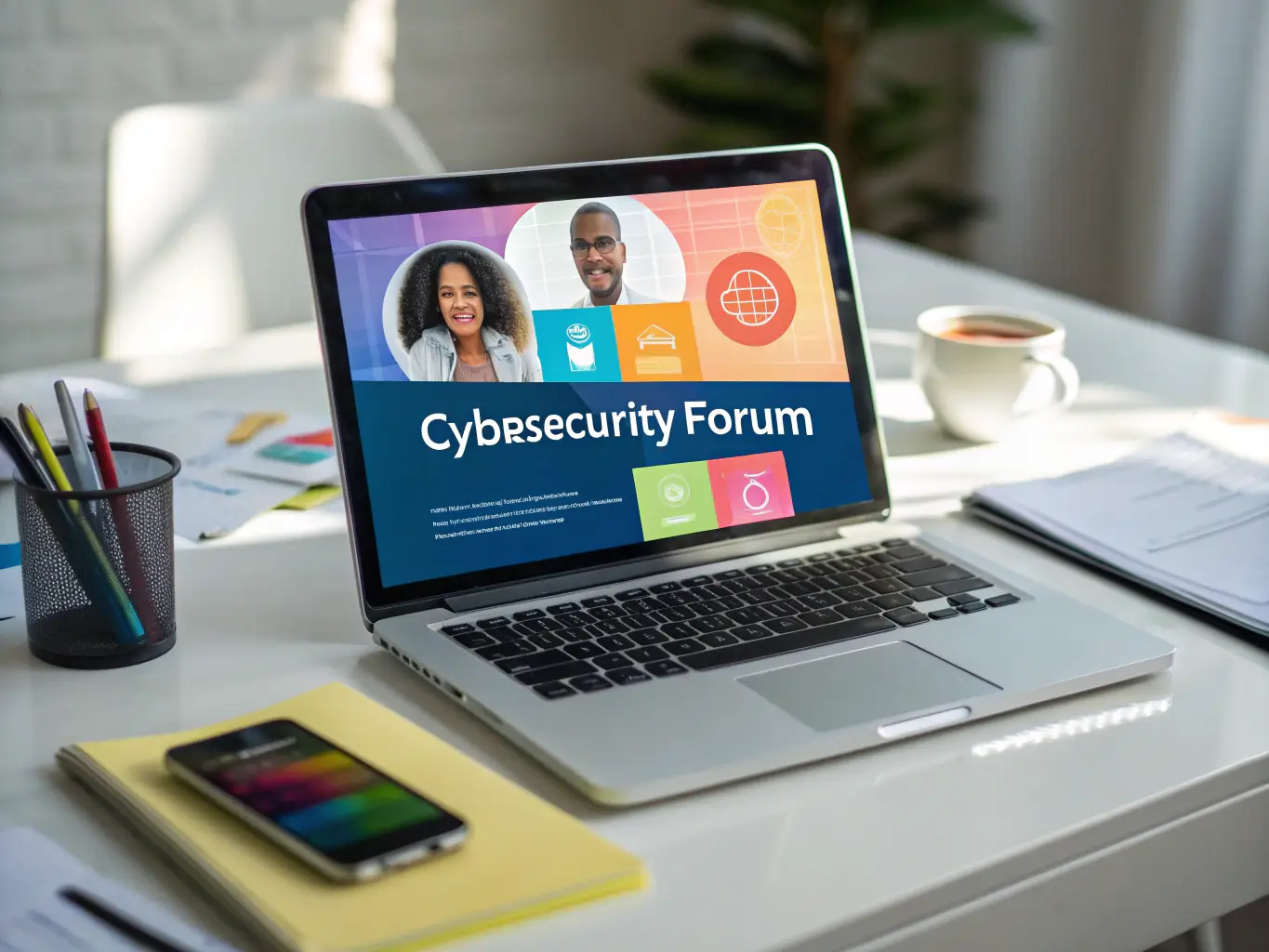 A photograph of a vibrant online forum filled with cybersecurity enthusiasts discussing the latest industry trends and sharing their expertise within the CyberLab community.
