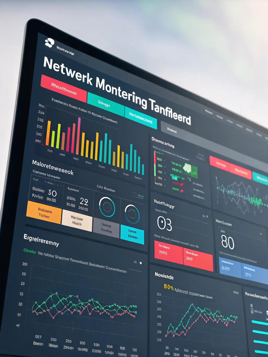 An image of a network traffic monitoring dashboard, showing real-time data flows and flagged anomalies, emphasizing the importance of continuous network surveillance.