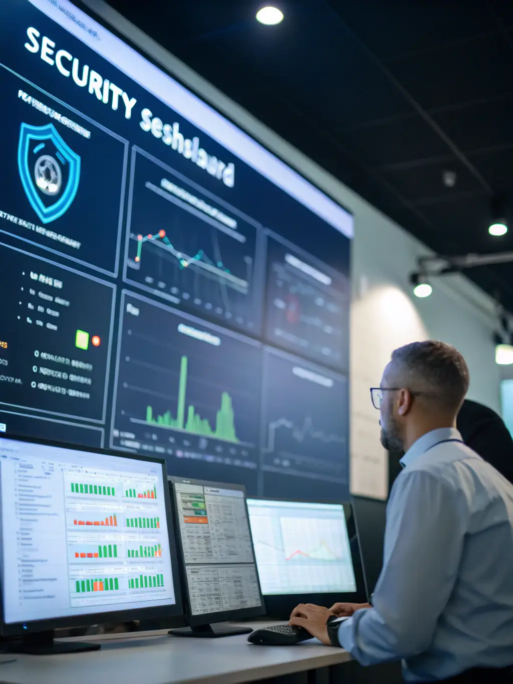 A detailed close-up of a computer screen displaying a Wazuh dashboard with highlighted security alerts, emphasizing real-time threat detection and incident response capabilities.
